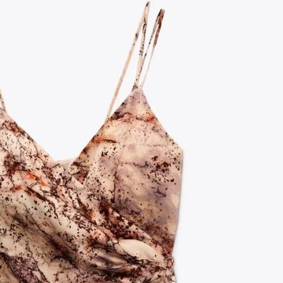 NWT ZARA Satin Effect Print Wrap Dress Size Medium - Picture 2 of 10